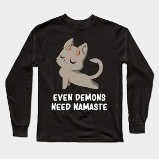 Dark Humor Cute Demon Kawaii Evil Cat Yoga Sarcasm Long Sleeve T-Shirt